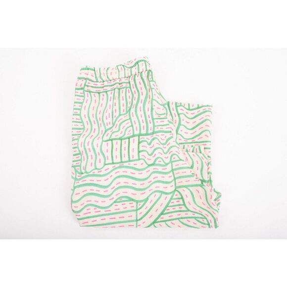 Zara Womens Pajama Pants Linen Blend XS Ecru Pink Green Printed 7972/617 NWT - Picture 8 of 8